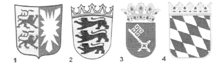 Abbildung zur Aufgabe 1. Welches Wappen gehört zur Freien Hansestadt Bremen?