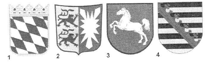Abbildung zur Aufgabe 1. Welches Wappen gehört zum Bundesland Niedersachsen?