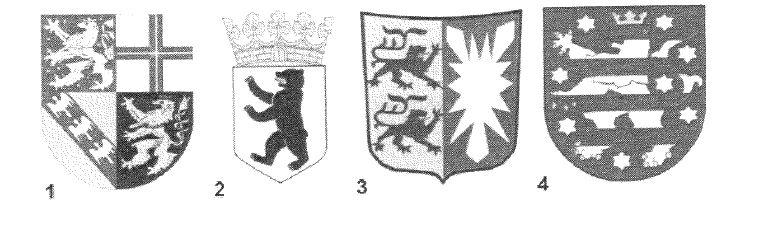 Abbildung zur Aufgabe 1. Welches Wappen gehört zum Bundesland Schleswig-Holstein?